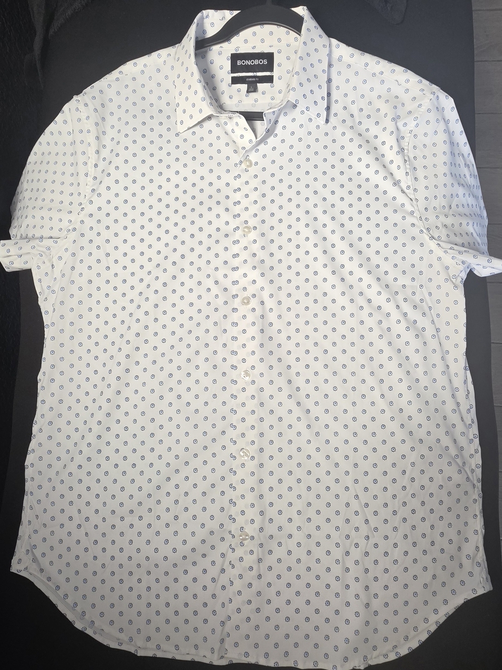 Bonobos Men’s White Button-Up Shirt with Blue Micro Print